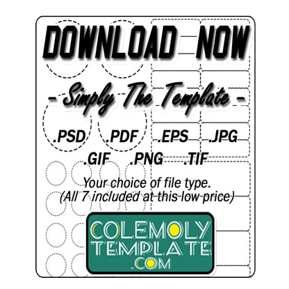 2.5" Round Colemoly Label / Sticker Template (9 per sheet)- INSTANT DOWNLOAD In 7 Formats