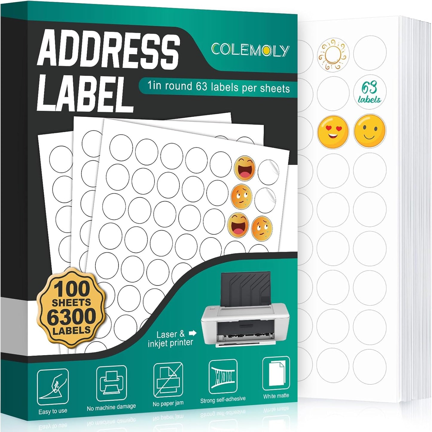 1" - One Inch Round Colemoly Label / Sticker Template (63 per sheet)- INSTANT DOWNLOAD In 7 Formats