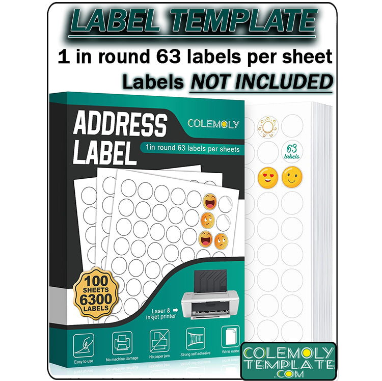 1" - One Inch Round Colemoly Label / Sticker Template (63 per sheet)- INSTANT DOWNLOAD In 7 Formats